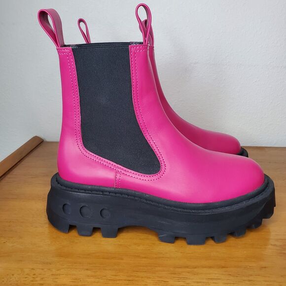 SIMON MILLER Pink Scrambler Boots Pull On Leather Combat Goring Lug Sole SZ 5/35 - Picture 5 of 11